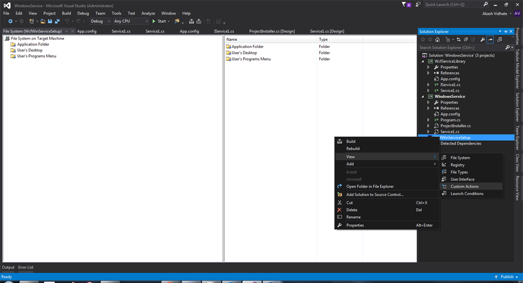 Custom action in setup project